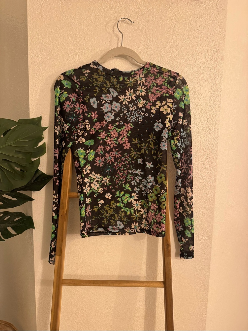 AFRM Black Sheer Floral Long-Sleeve Tee